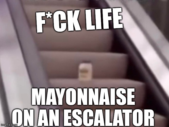 Mayonnaise On An Escalator | F*CK LIFE; MAYONNAISE ON AN ESCALATOR | image tagged in mayonnaise on an escalator | made w/ Imgflip meme maker