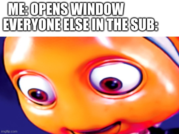 ME: OPENS WINDOW                  
EVERYONE ELSE IN THE SUB: | made w/ Imgflip meme maker