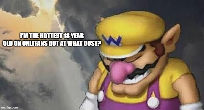 Sad Wario Original | I'M THE HOTTEST 18 YEAR OLD ON ONLYFANS BUT AT WHAT COST? | image tagged in sad wario original | made w/ Imgflip meme maker
