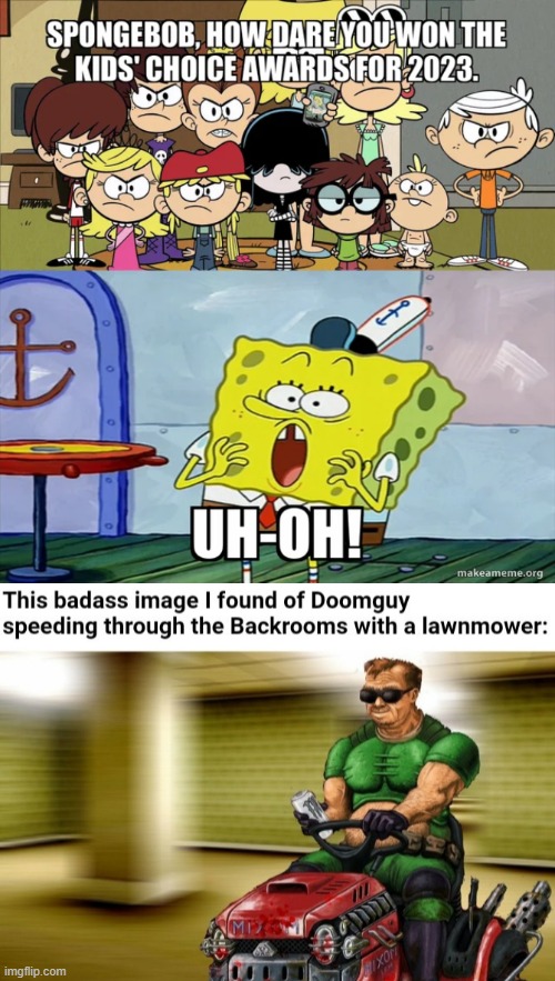 appending doomguy speeding through the backrooms with a lawnmower with the same part number because the last one got disapproved | made w/ Imgflip meme maker