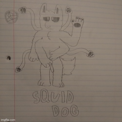 Drawing of squid dog I made a while ago (bonus ice glyph from owl house) | made w/ Imgflip meme maker