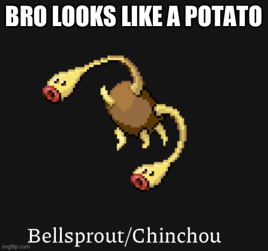 Lol I was just fooling around on the fusion calculator when I found bellsprout chinchou | BRO LOOKS LIKE A POTATO | image tagged in pokemon fusion | made w/ Imgflip meme maker