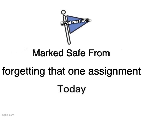 Marked Safe From Meme | if that were true.. forgetting that one assignment | image tagged in memes,marked safe from | made w/ Imgflip meme maker