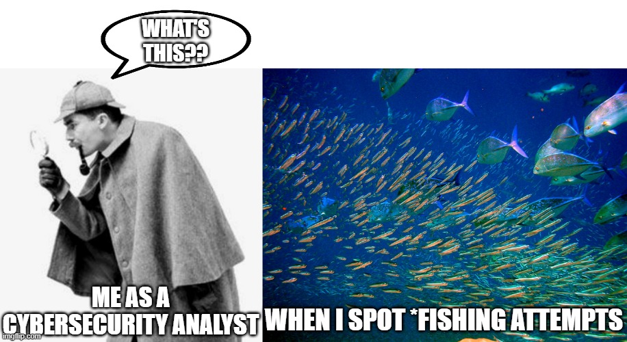 Infra security | WHAT'S THIS?? ME AS A CYBERSECURITY ANALYST; WHEN I SPOT *FISHING ATTEMPTS | image tagged in cyber | made w/ Imgflip meme maker