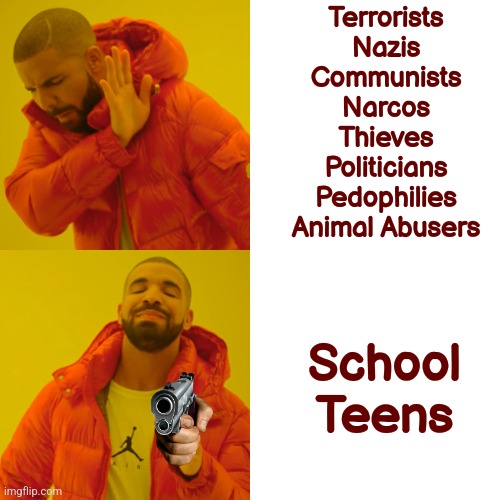 USA!!! USA!!! | Terrorists
Nazis
Communists
Narcos
Thieves
Politicians
Pedophilies
Animal Abusers; School Teens | image tagged in america,usa,guns,shooting,school shooting,mass shooting | made w/ Imgflip meme maker