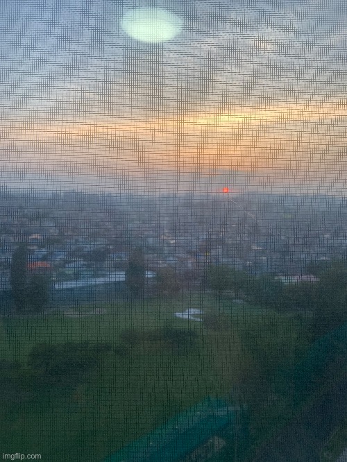 Red sun in the sky in Korea from my window | made w/ Imgflip meme maker