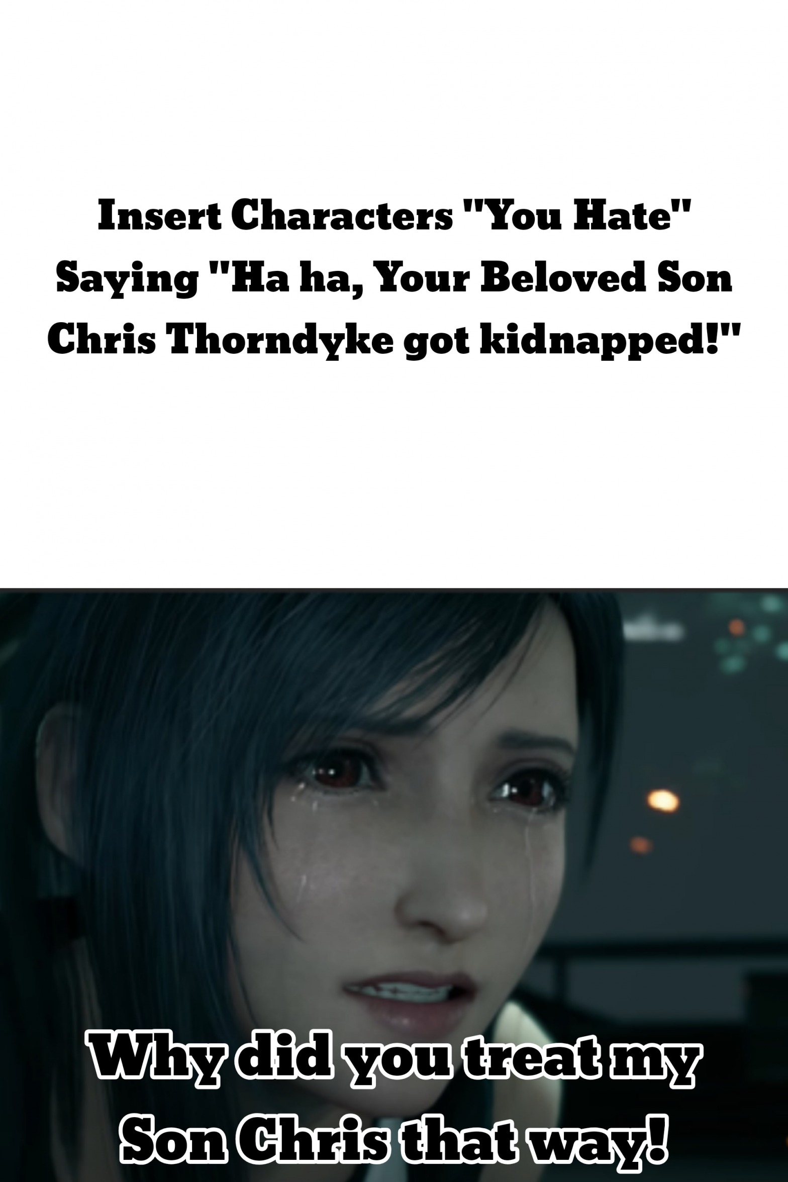 High Quality villains laughing at tifa crying Blank Meme Template