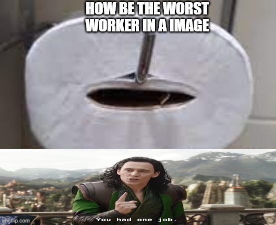 Einsten are right about the human stupidity | HOW BE THE WORST WORKER IN A IMAGE | image tagged in justhadonejob,dumb,stupidity,loki,toilet paper | made w/ Imgflip meme maker