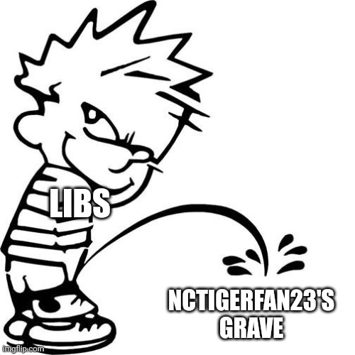 Calvin Peeing | LIBS; NCTIGERFAN23'S GRAVE | image tagged in calvin peeing | made w/ Imgflip meme maker