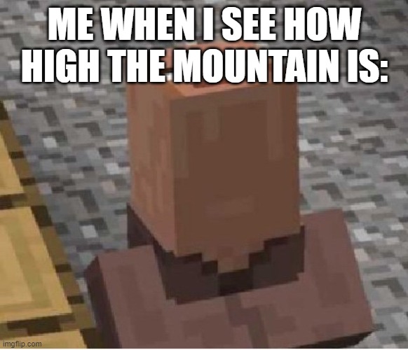 I feel like this sometimes | ME WHEN I SEE HOW HIGH THE MOUNTAIN IS: | image tagged in minecraft villager looking up | made w/ Imgflip meme maker