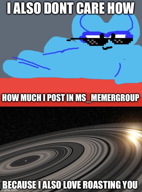 WHO tf are you lol | I ALSO DONT CARE HOW; HOW MUCH I POST IN MS_MEMERGROUP; BECAUSE I ALSO LOVE ROASTING YOU | image tagged in badass sky 2 0,j1407b | made w/ Imgflip meme maker