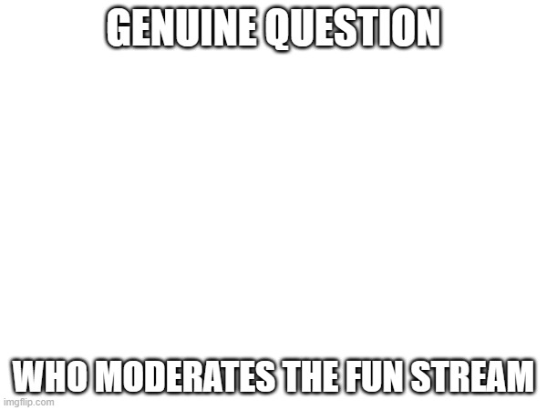 Seriously, who moderates the fun stream? | GENUINE QUESTION; WHO MODERATES THE FUN STREAM | image tagged in fun stream,moderation system,moderators | made w/ Imgflip meme maker