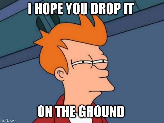 Futurama Fry | I HOPE YOU DROP IT; ON THE GROUND | image tagged in memes,futurama fry | made w/ Imgflip meme maker