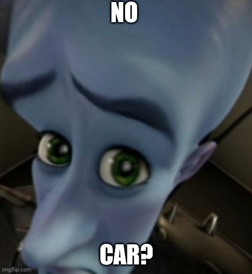 Megamind no bitches | NO CAR? | image tagged in megamind no bitches | made w/ Imgflip meme maker