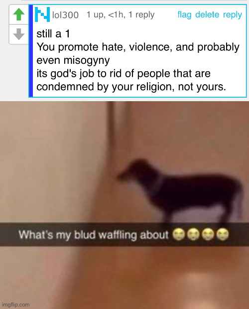 When have I ever promoted hate or violence? ☠️ | image tagged in what's my blud waffling about | made w/ Imgflip meme maker