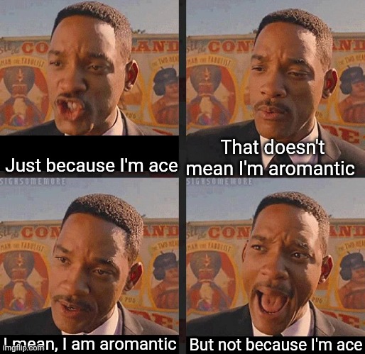 The things people don't understand nowadays | That doesn't mean I'm aromantic; Just because I'm ace; I mean, I am aromantic; But not because I'm ace | image tagged in but not because i'm black | made w/ Imgflip meme maker