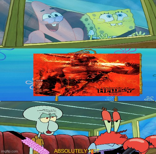 squidward and mr krabs say no to hellboy (2019) | ABSOLUTELY NOT | image tagged in blank comic panel 1x3,hellboy,spongebob meme | made w/ Imgflip meme maker