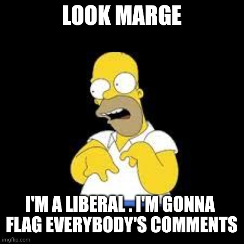 Look Marge | LOOK MARGE; I'M A LIBERAL . I'M GONNA 
FLAG EVERYBODY'S COMMENTS | image tagged in look marge | made w/ Imgflip meme maker