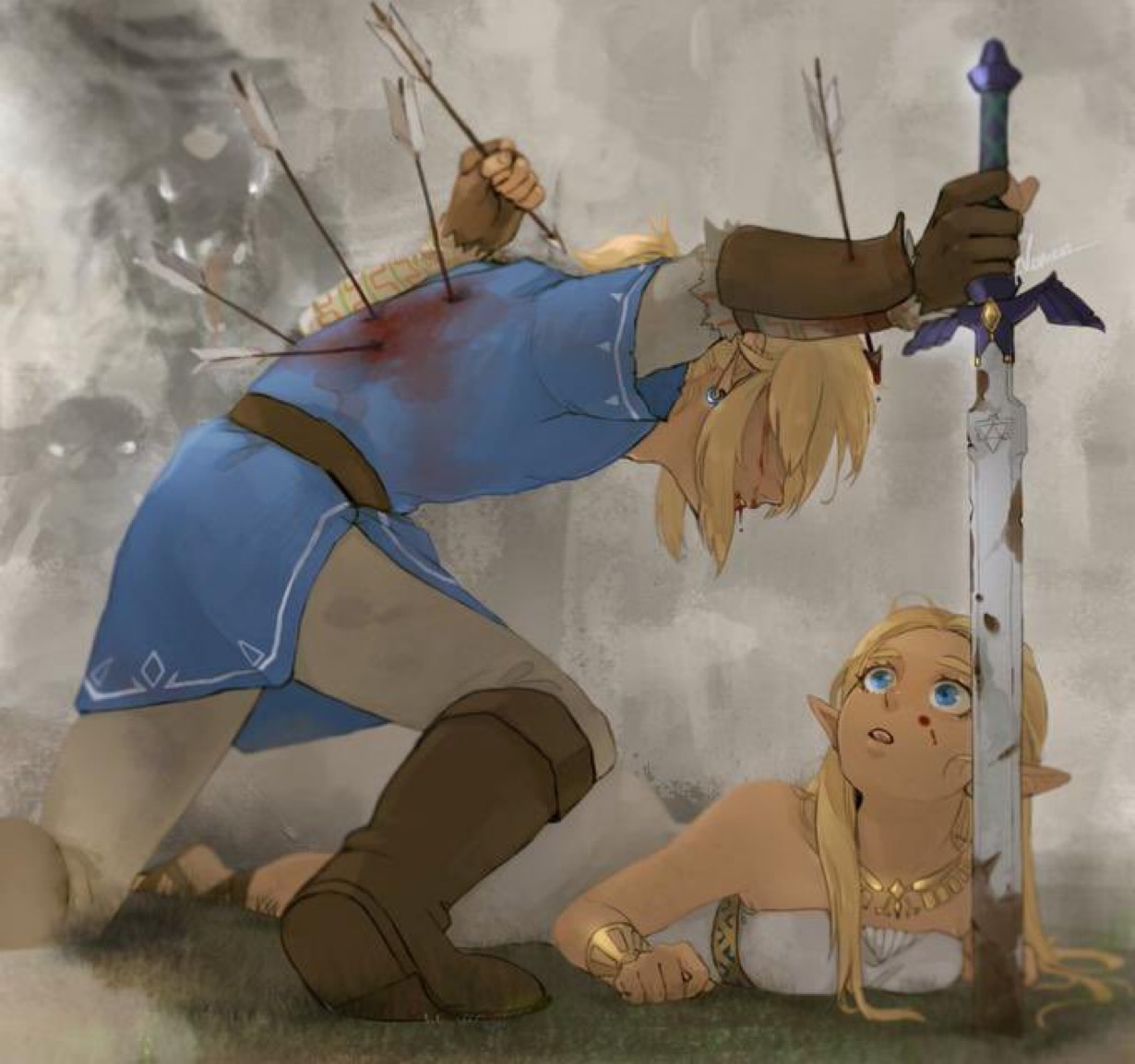 Link protecting injured Zelda meme Blank Meme Template