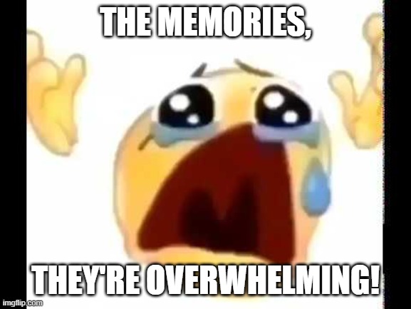 cursed crying emoji | THE MEMORIES, THEY'RE OVERWHELMING! | image tagged in cursed crying emoji | made w/ Imgflip meme maker