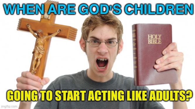 When Are God's Children Going To Start Acting Like Adults? | WHEN ARE GOD'S CHILDREN; GOING TO START ACTING LIKE ADULTS? | image tagged in angry christian | made w/ Imgflip meme maker
