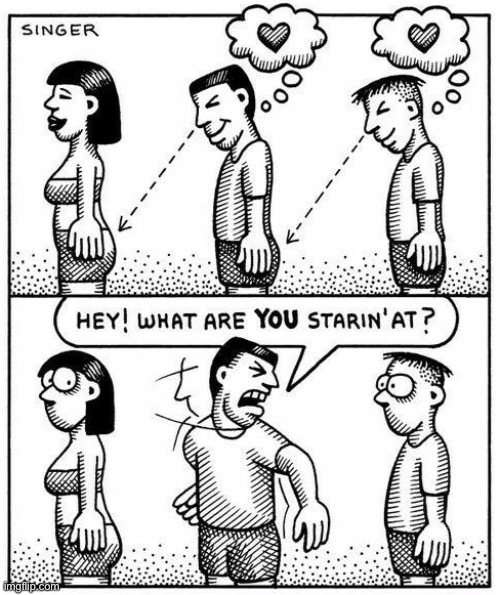 In a line | image tagged in in line,staring at female,staring at male,comics | made w/ Imgflip meme maker