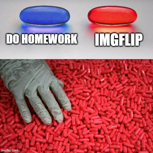 Blue or red pill | DO HOMEWORK; IMGFLIP | image tagged in blue or red pill | made w/ Imgflip meme maker