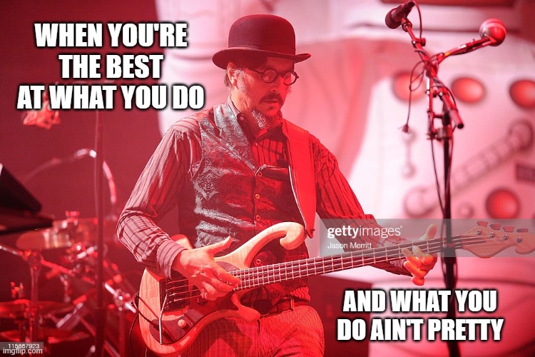 les claypool | WHEN YOU'RE THE BEST AT WHAT YOU DO; AND WHAT YOU DO AIN'T PRETTY | image tagged in les claypool | made w/ Imgflip meme maker