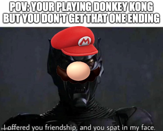 best ending! | POV: YOUR PLAYING DONKEY KONG BUT YOU DON'T GET THAT ONE ENDING | image tagged in i offerd you friendship and you spat in my face | made w/ Imgflip meme maker