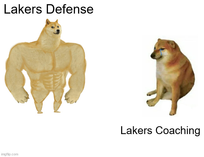 Someone give Starvin Darvin some contacts | Lakers Defense; Lakers Coaching | image tagged in memes,buff doge vs cheems | made w/ Imgflip meme maker