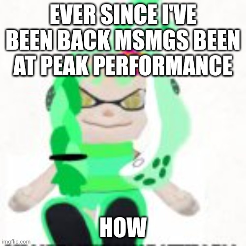 It went really downhill once I left and went well when I came back. | EVER SINCE I'VE BEEN BACK MSMGS BEEN AT PEAK PERFORMANCE; HOW | image tagged in low quality image of a mint houzuki plush | made w/ Imgflip meme maker