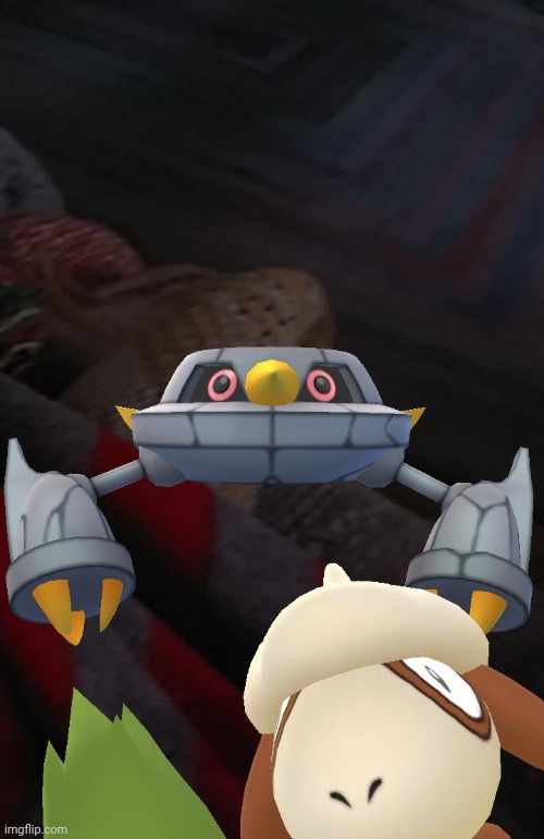 Smeargle photobombing shiny metang | image tagged in smeargle photobombing shiny metang | made w/ Imgflip meme maker