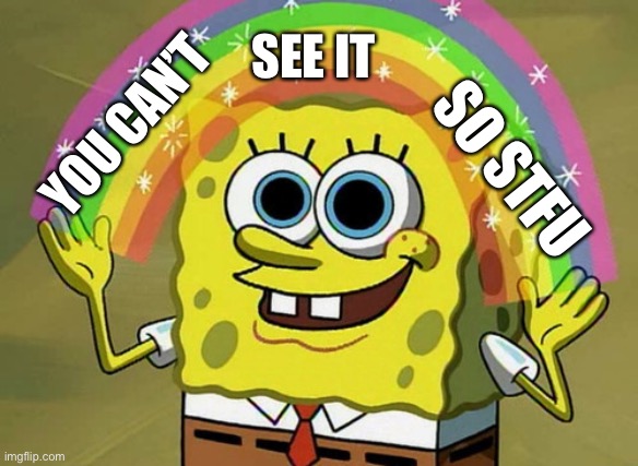 Imagination Spongebob Meme | YOU CAN’T SEE IT SO STFU | image tagged in memes,imagination spongebob | made w/ Imgflip meme maker