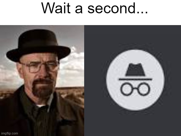 what did walter search on google that had to be on incognito mode for him to be safe? | Wait a second... | image tagged in breaking bad,walter white,incognito,wait a second | made w/ Imgflip meme maker