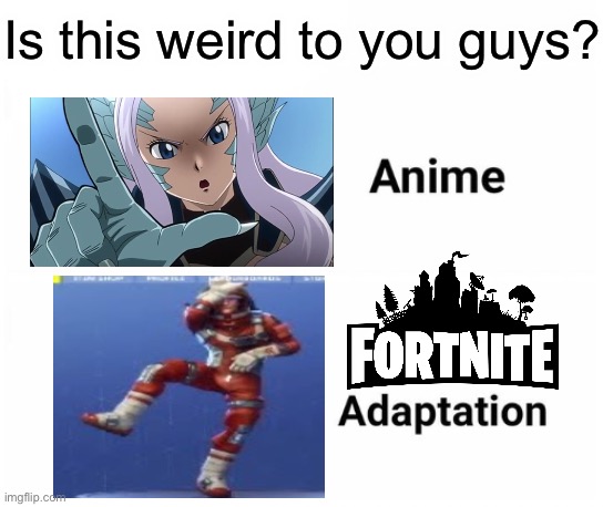 Take the L before it was cool? | Is this weird to you guys? | image tagged in anime netflix adaptation,fortnite,fairy tail,take the l,memes,mirajane | made w/ Imgflip meme maker
