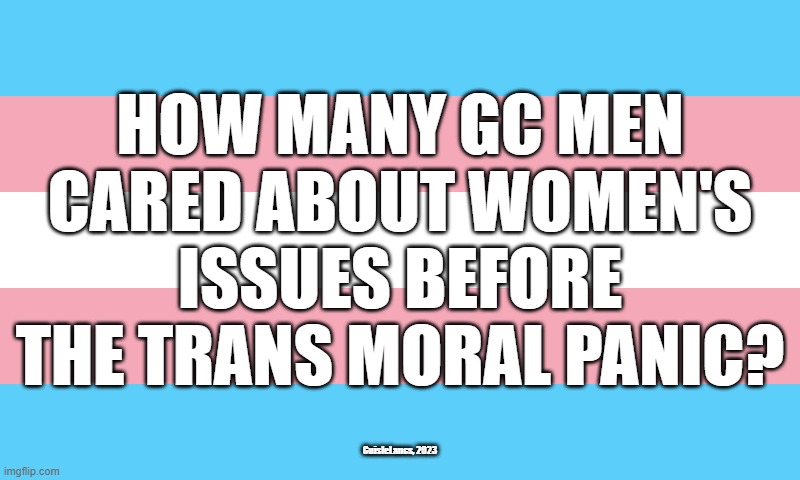 HOW MANY GC MEN CARED ABOUT WOMEN'S ISSUES BEFORE THE TRANS MORAL PANIC? CuisleLancs, 2023 | made w/ Imgflip meme maker