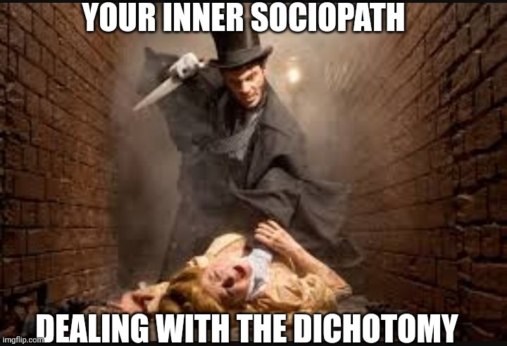 Serial killer | YOUR INNER SOCIOPATH DEALING WITH THE DICHOTOMY | image tagged in serial killer | made w/ Imgflip meme maker