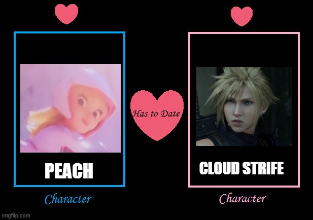 mario what if | CLOUD STRIFE; PEACH | image tagged in what it character has to date character,what if,princess peach,cloud strife,video games | made w/ Imgflip meme maker