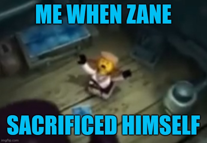 Zane nooooo | ME WHEN ZANE; SACRIFICED HIMSELF | image tagged in zane nooooo | made w/ Imgflip meme maker