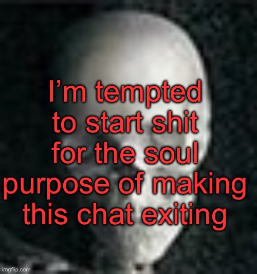 Goddamnit I misspelled exciting | I’m tempted to start shit for the soul purpose of making this chat exiting | image tagged in skull | made w/ Imgflip meme maker