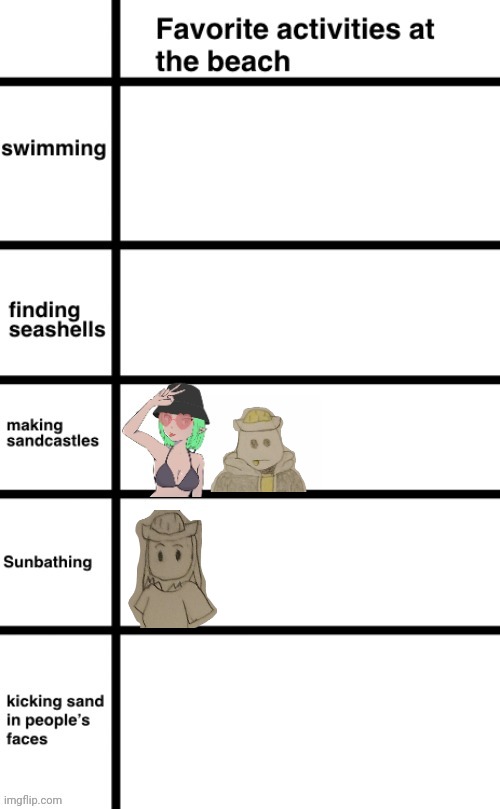 Eggy also likes swimming, but prefers making sand castles | made w/ Imgflip meme maker