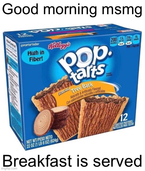 Meme #1,379 | Good morning msmg; Breakfast is served | image tagged in pop tarts,breakfast,msmg,yummy,eat it,mmmmm | made w/ Imgflip meme maker