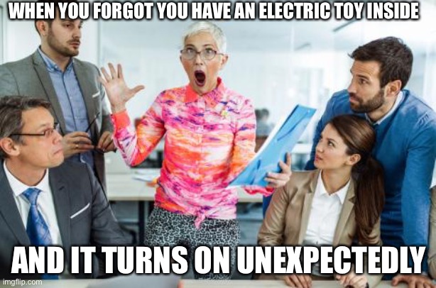 WHEN YOU FORGOT YOU HAVE AN ELECTRIC TOY INSIDE; AND IT TURNS ON UNEXPECTEDLY | image tagged in memes | made w/ Imgflip meme maker