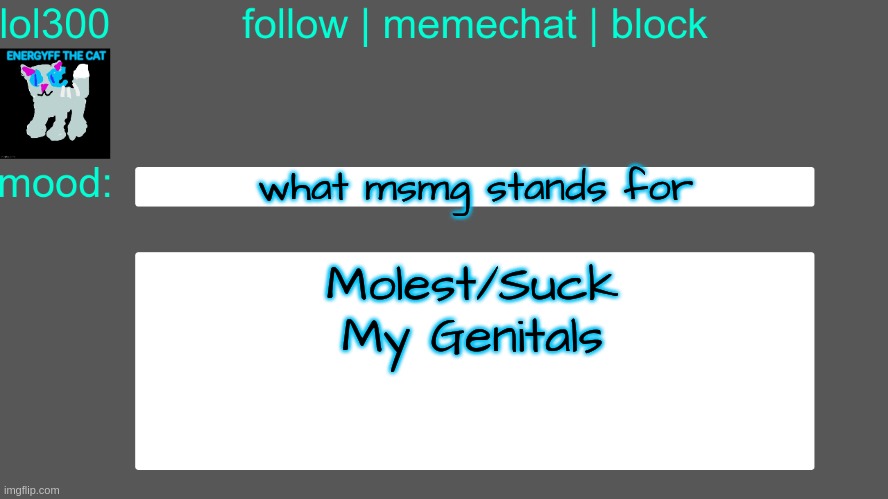 Lol300 announcement temp 3 | what msmg stands for; Molest/Suck My Genitals | image tagged in lol300 announcement temp 3 | made w/ Imgflip meme maker