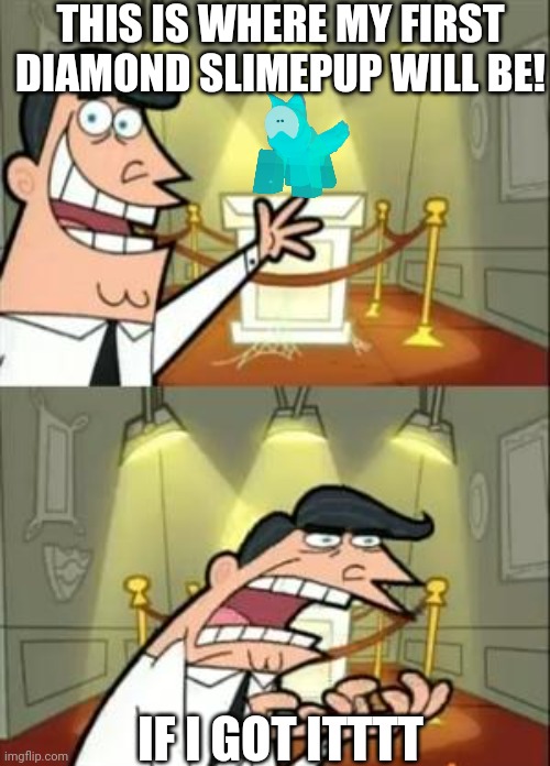 Posting one of my memes | THIS IS WHERE MY FIRST DIAMOND SLIMEPUP WILL BE! IF I GOT ITTTT | image tagged in memes,this is where i'd put my trophy if i had one | made w/ Imgflip meme maker