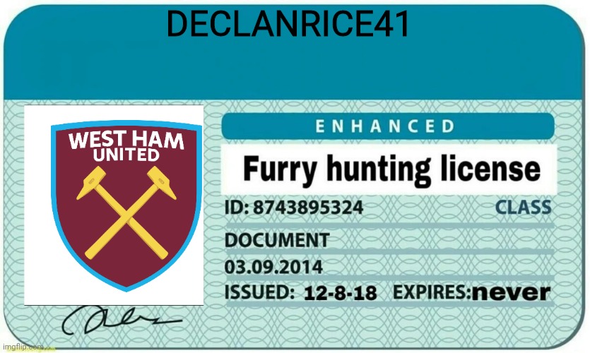furry hunting license | DECLANRICE41 | image tagged in furry hunting license | made w/ Imgflip meme maker