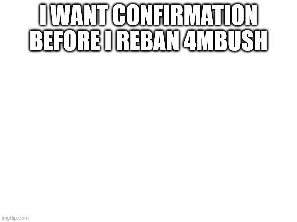 I WANT CONFIRMATION BEFORE I REBAN 4MBUSH | made w/ Imgflip meme maker