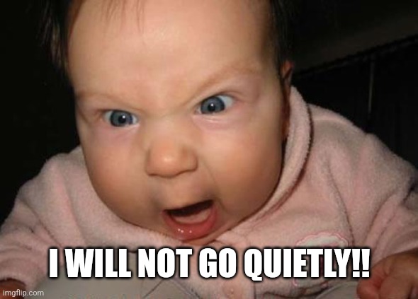 Evil Baby Meme | I WILL NOT GO QUIETLY!! | image tagged in memes,evil baby | made w/ Imgflip meme maker