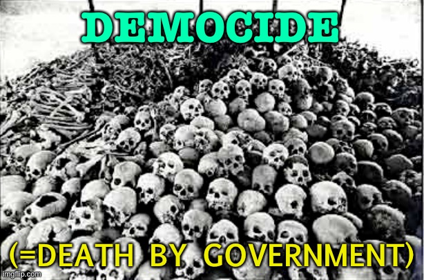Democide | DEMOCIDE; (=DEATH BY GOVERNMENT) | image tagged in skulls | made w/ Imgflip meme maker