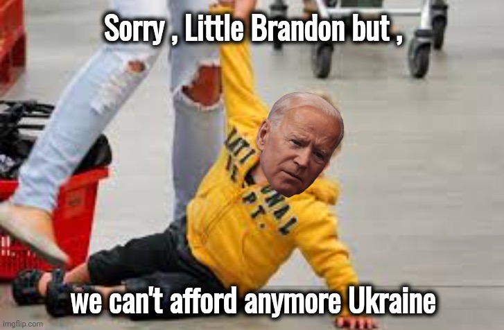 Time to worry about America | Sorry , Little Brandon but , we can't afford anymore Ukraine | image tagged in tantrum store,money money,wow look nothing,you have become the very thing you swore to destroy,politicians suck | made w/ Imgflip meme maker